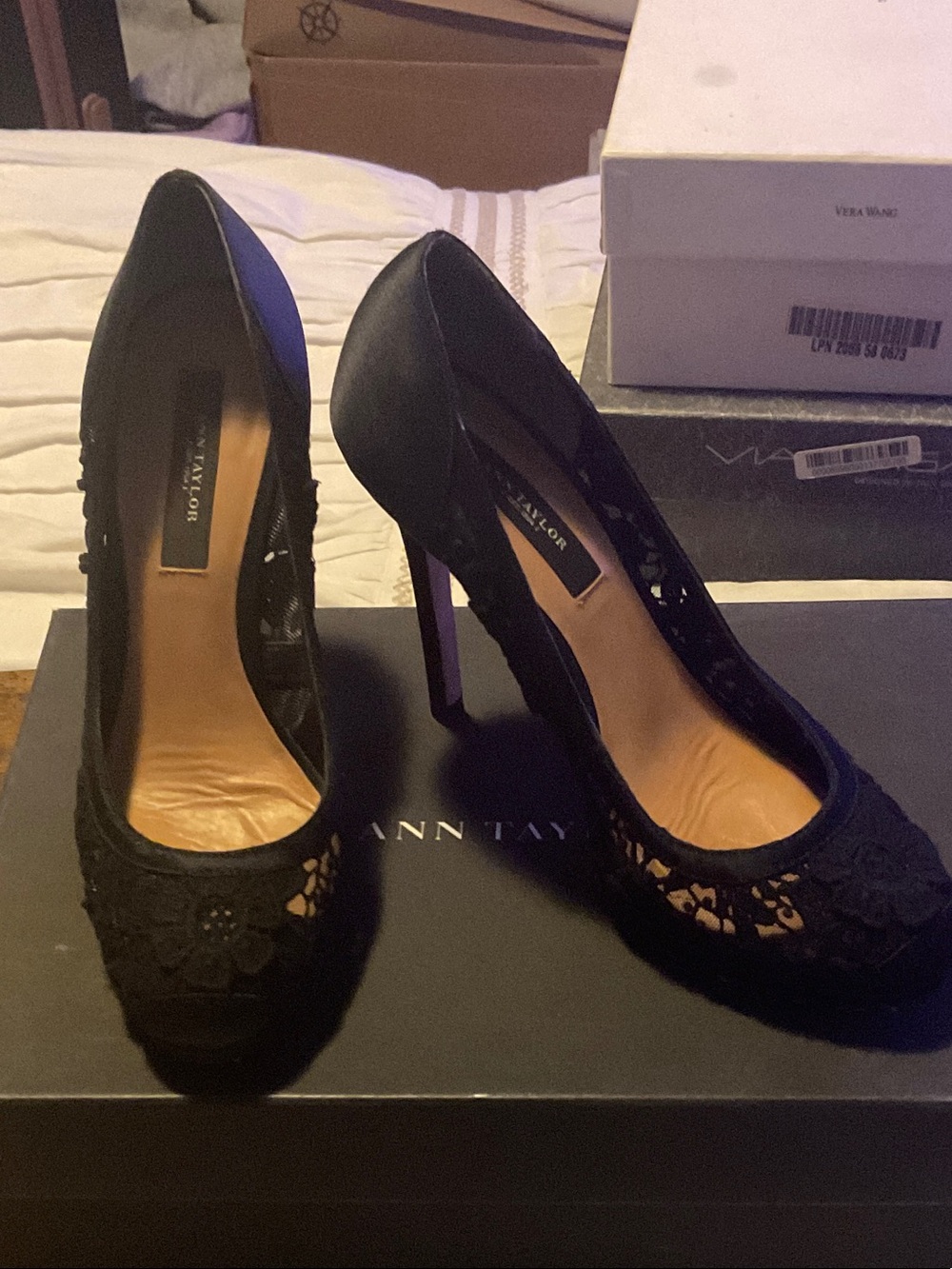 Ann Taylor Black Lace Pointed Toe Stiletto Pumps